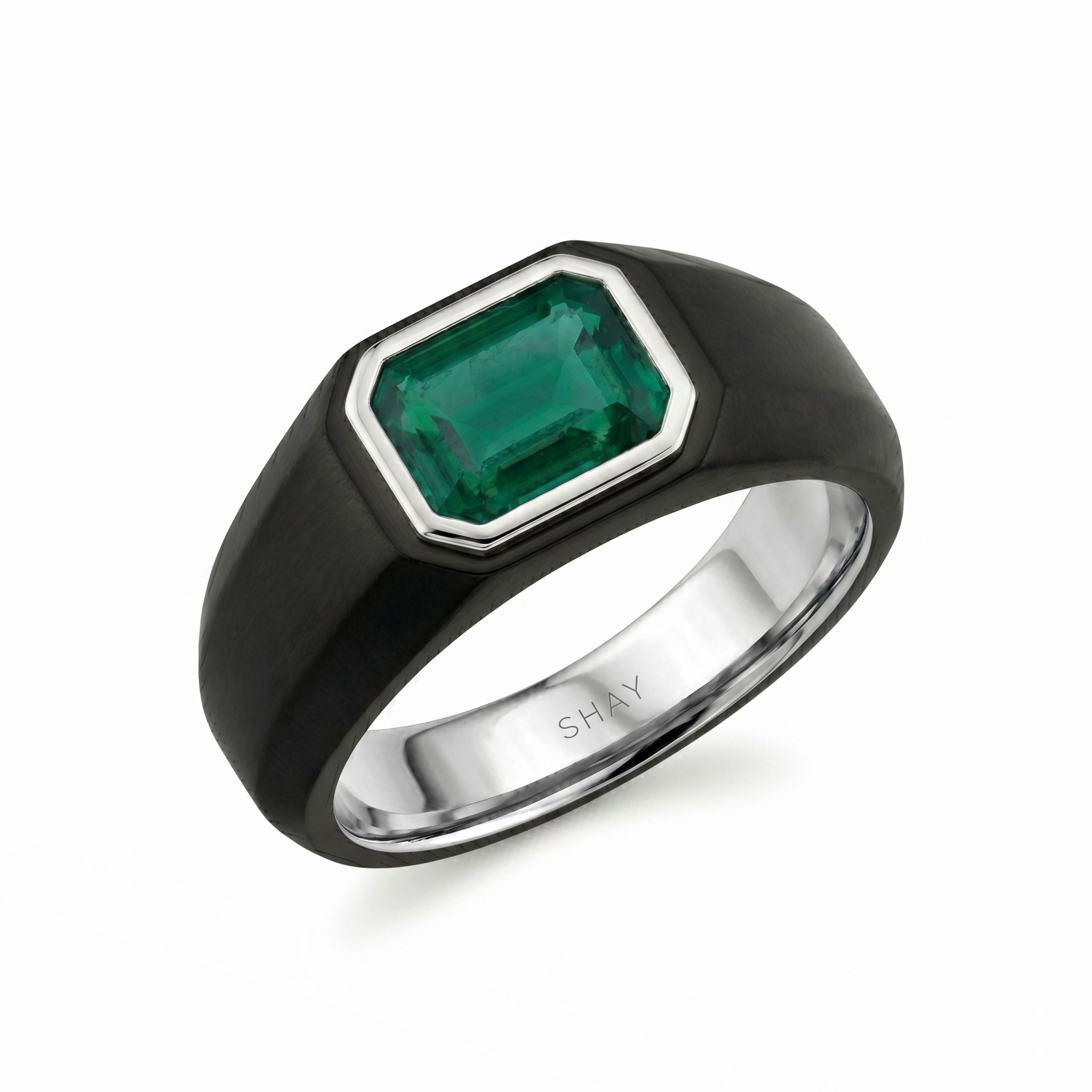 MEN'S EMERALD TITANIUM SIGNET RING