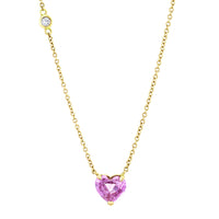 READY TO SHIP PINK SAPPHIRE SOLITAIRE HEART NECKLACE