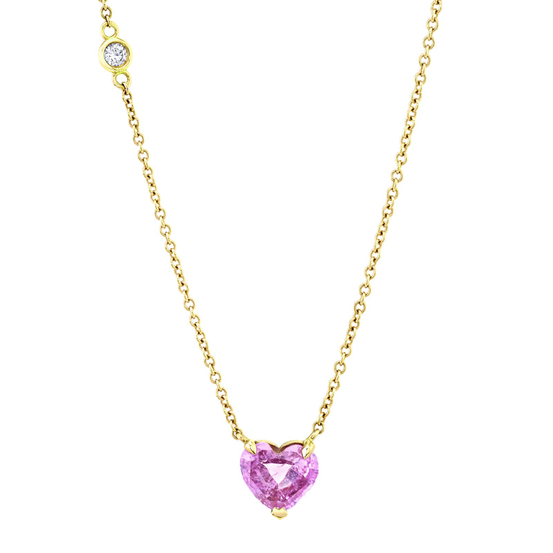 READY TO SHIP PINK SAPPHIRE SOLITAIRE HEART NECKLACE