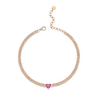 READY TO SHIP PINK SAPPHIRE HEART MINI PAVE LINK NECKLACE