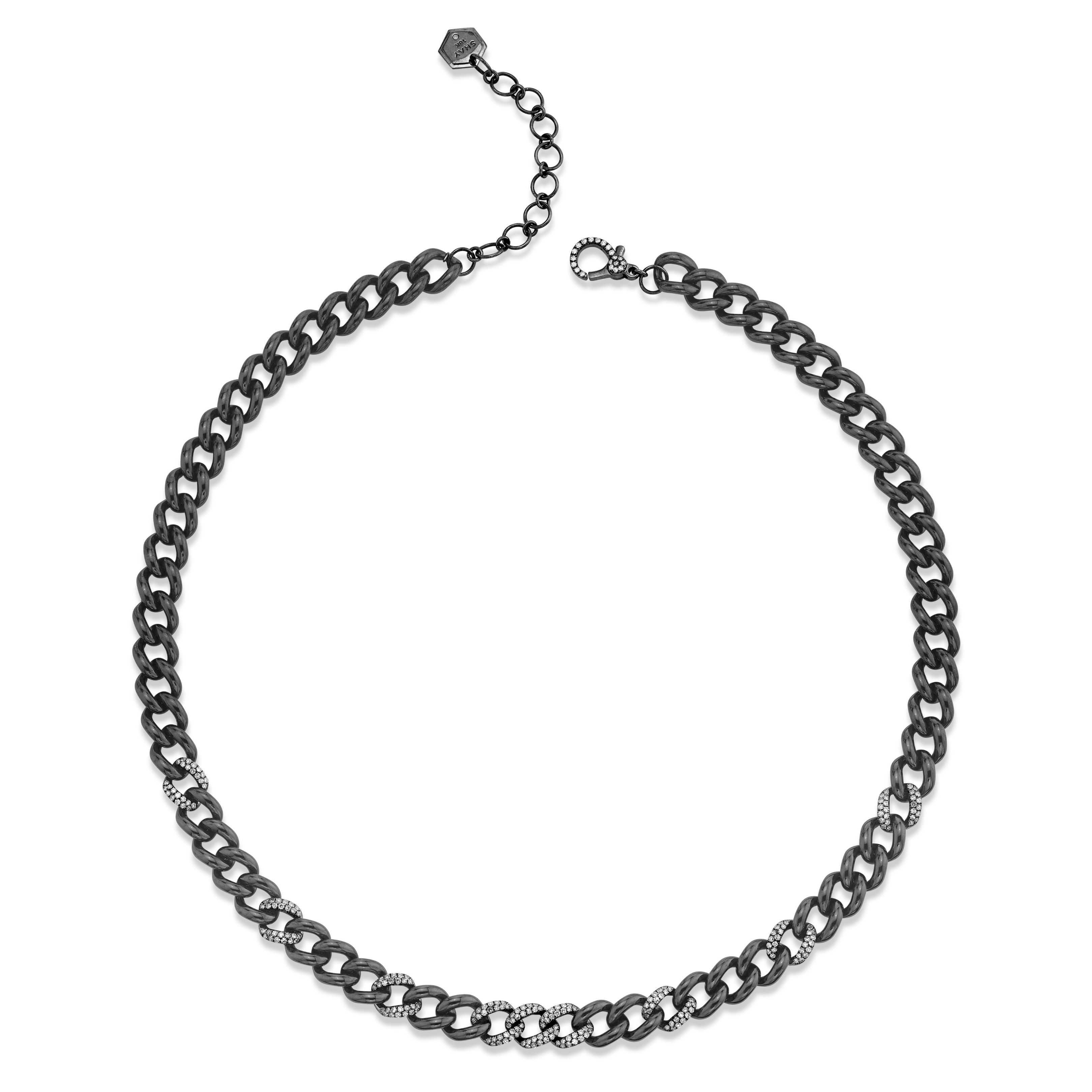 READY TO SHIP DIAMOND 9 PAVE & BLACK CERAMIC MEDIUM LINK NECKLACE
