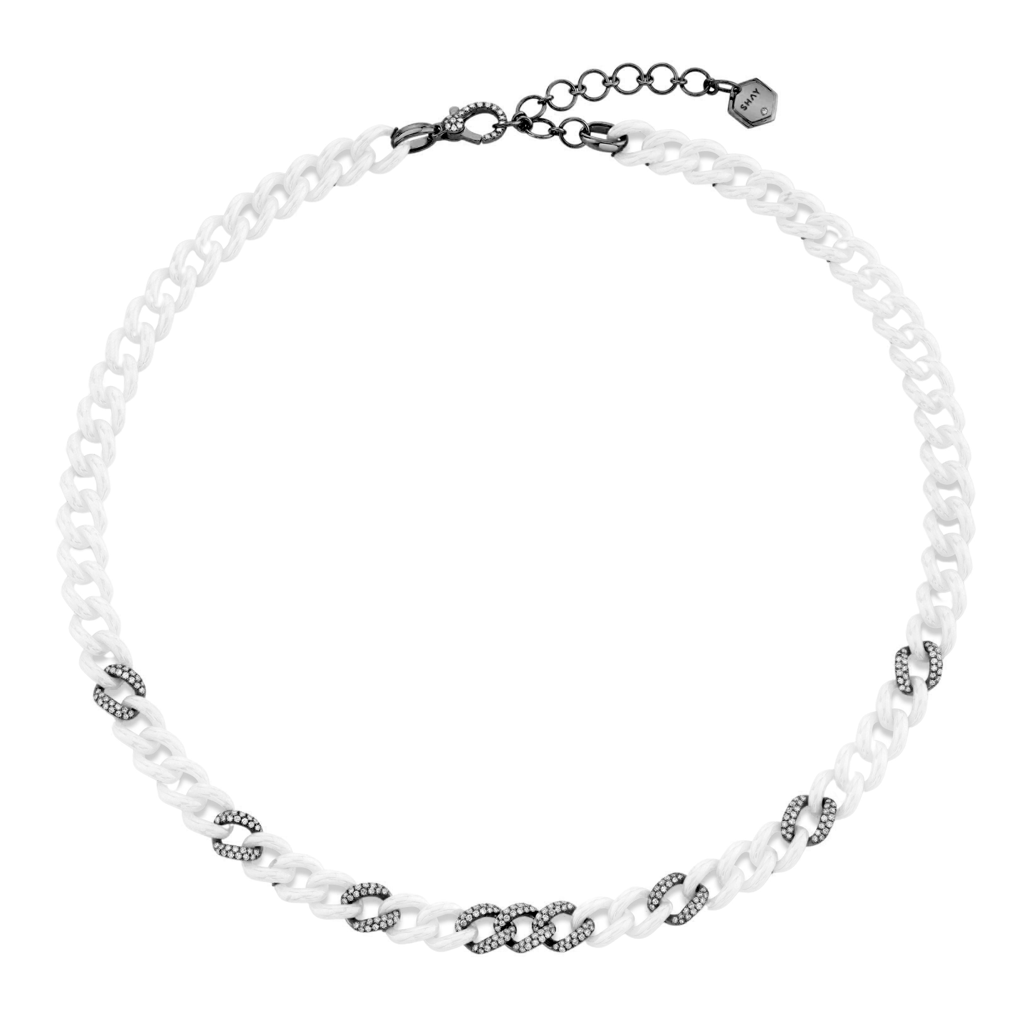 SHAY Ready to Ship 9 Pave & White Ceramic Medium Link Necklace, 1.85ct, 18k gold, detail view