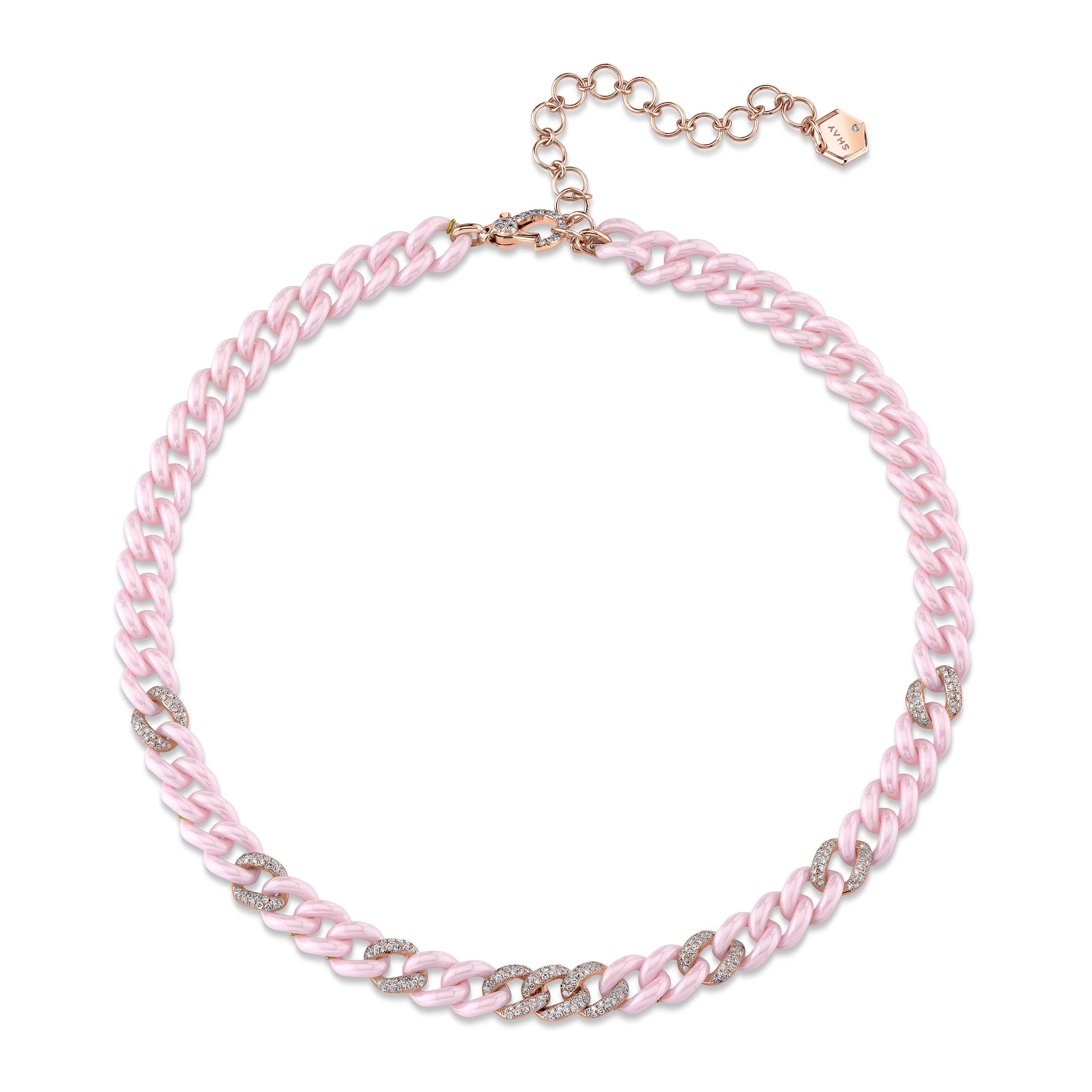 PINK CERAMIC PAVE MEDIUM LINK NECKLACE