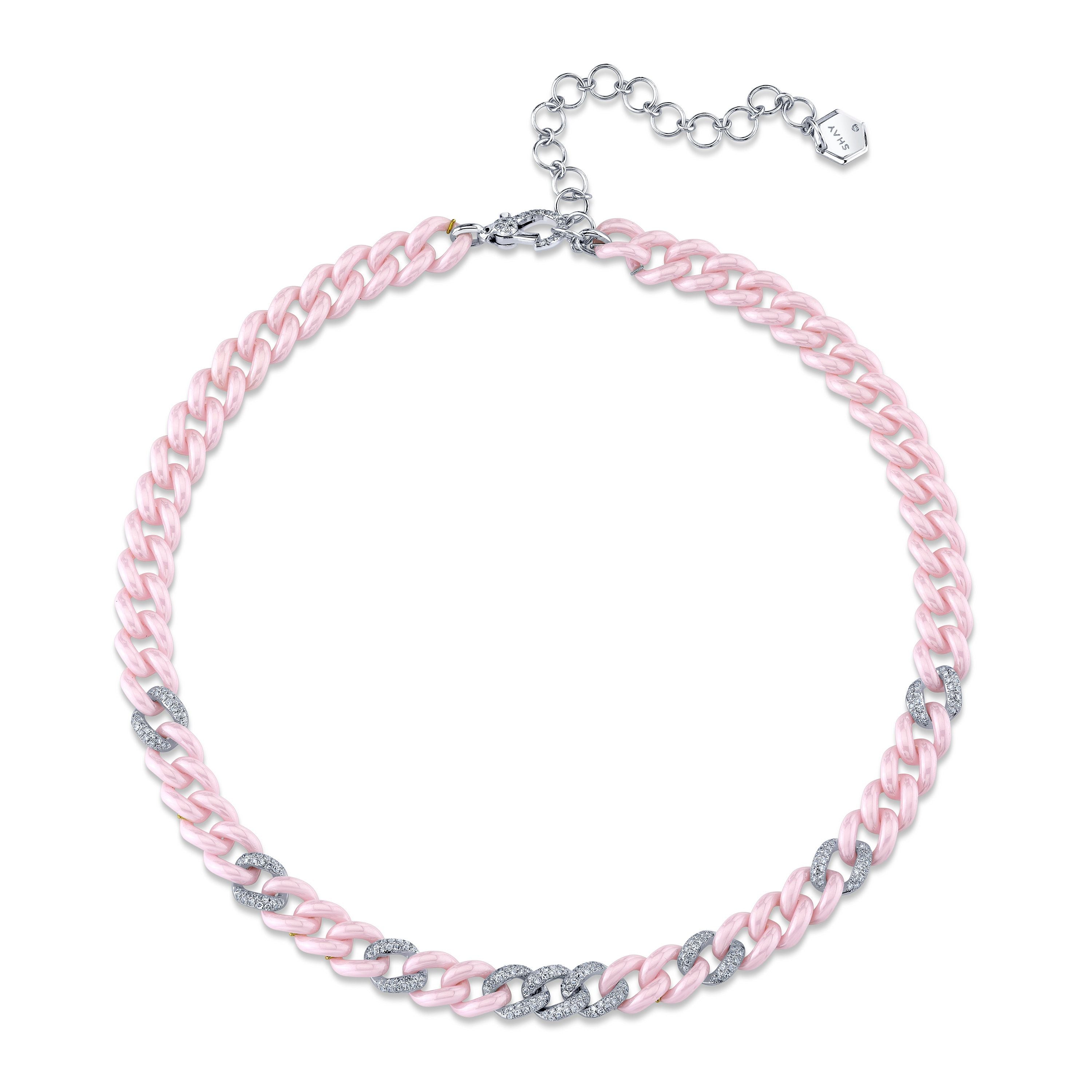 PINK CERAMIC PAVE MEDIUM LINK NECKLACE