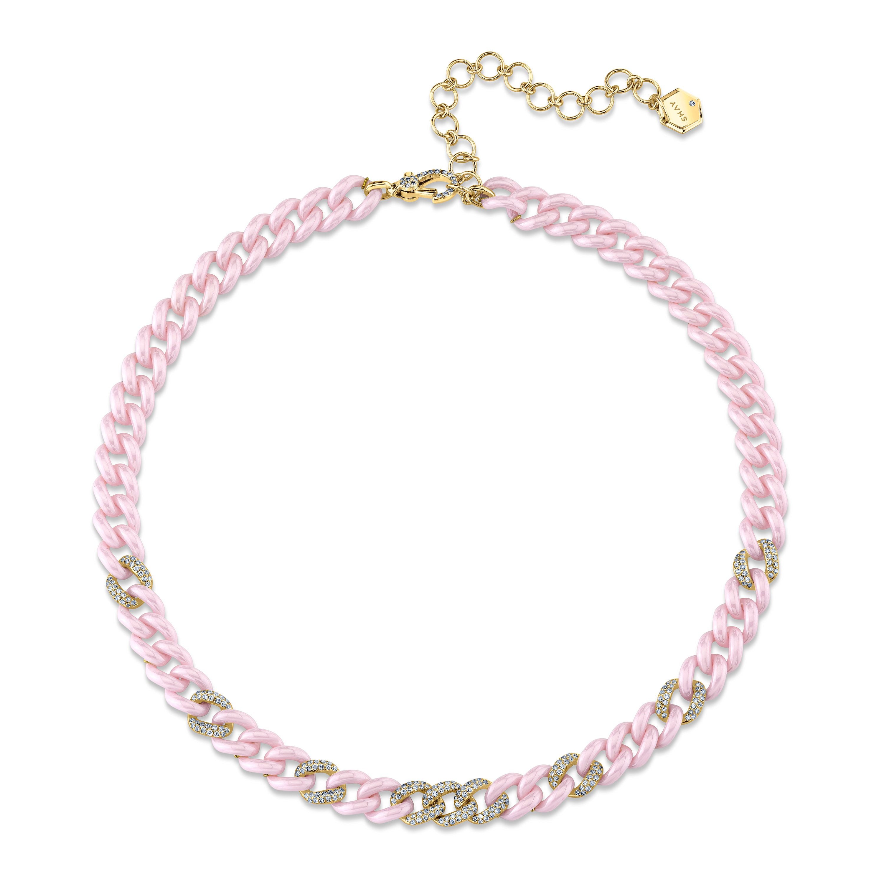 PINK CERAMIC PAVE MEDIUM LINK NECKLACE