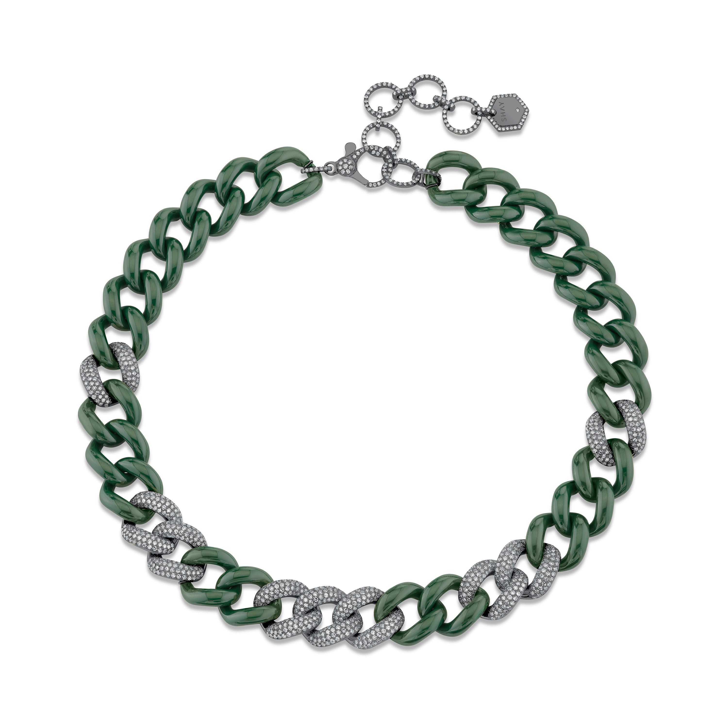 GREEN CERAMIC PAVE JUMBO LINK NECKLACE