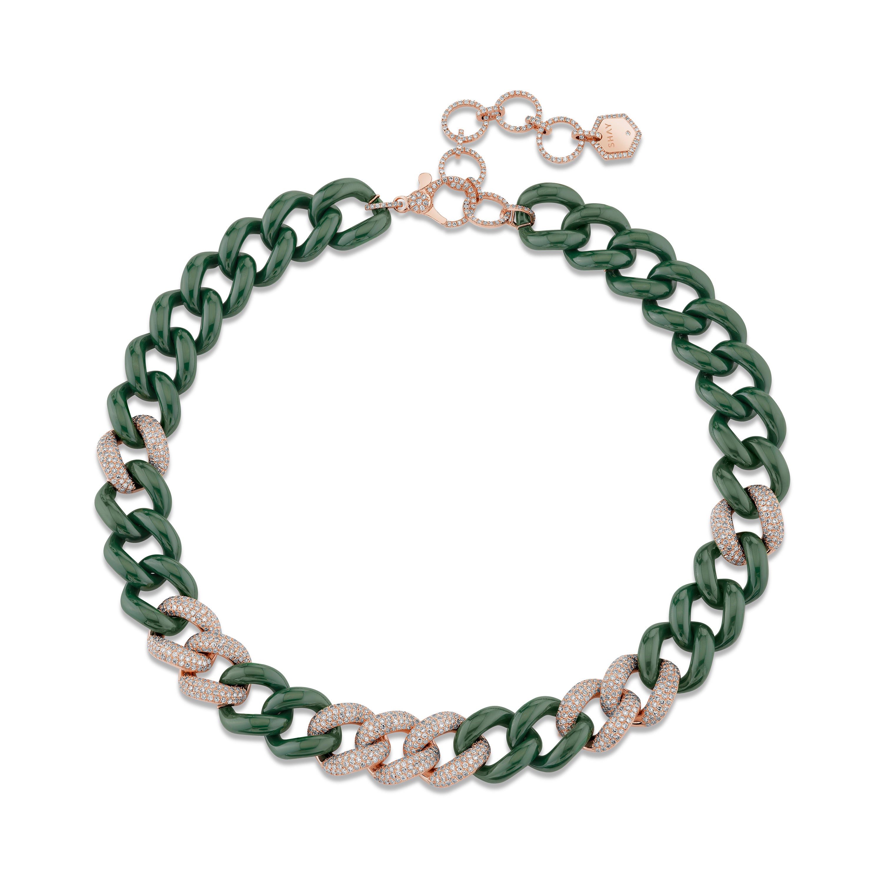 GREEN CERAMIC PAVE JUMBO LINK NECKLACE