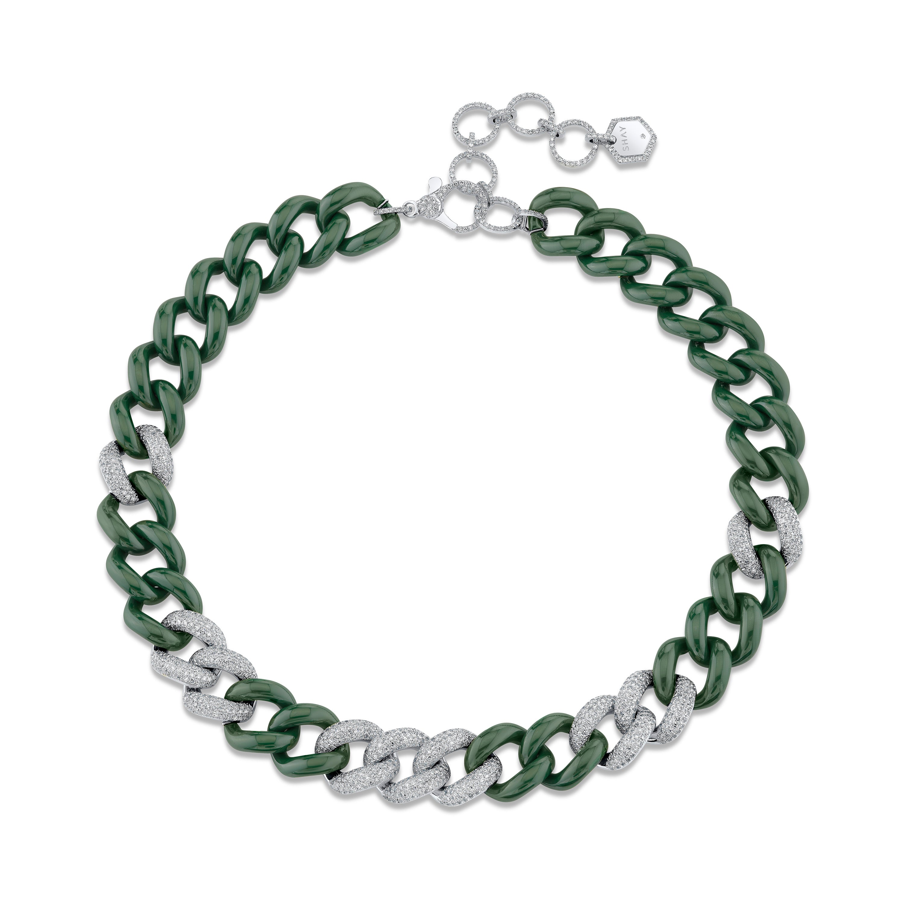GREEN CERAMIC PAVE JUMBO LINK NECKLACE