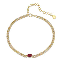 READY TO SHIP RUBY SOLITAIRE OVAL PAVE MINI LINK NECKLACE