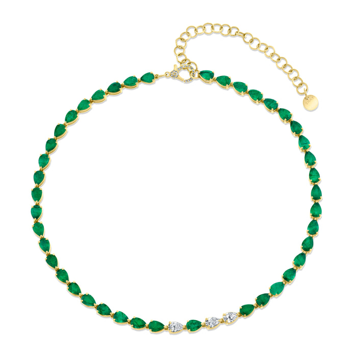 READY TO SHIP EMERALD & DIAMOND PEAR DROP NECKLACE