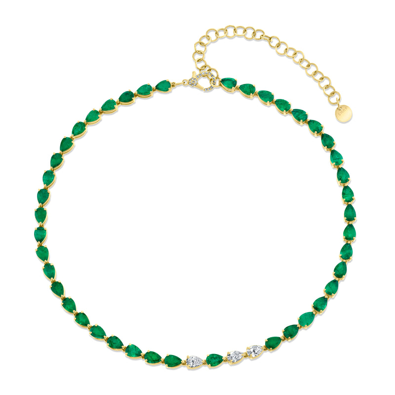 READY TO SHIP EMERALD & DIAMOND PEAR DROP NECKLACE