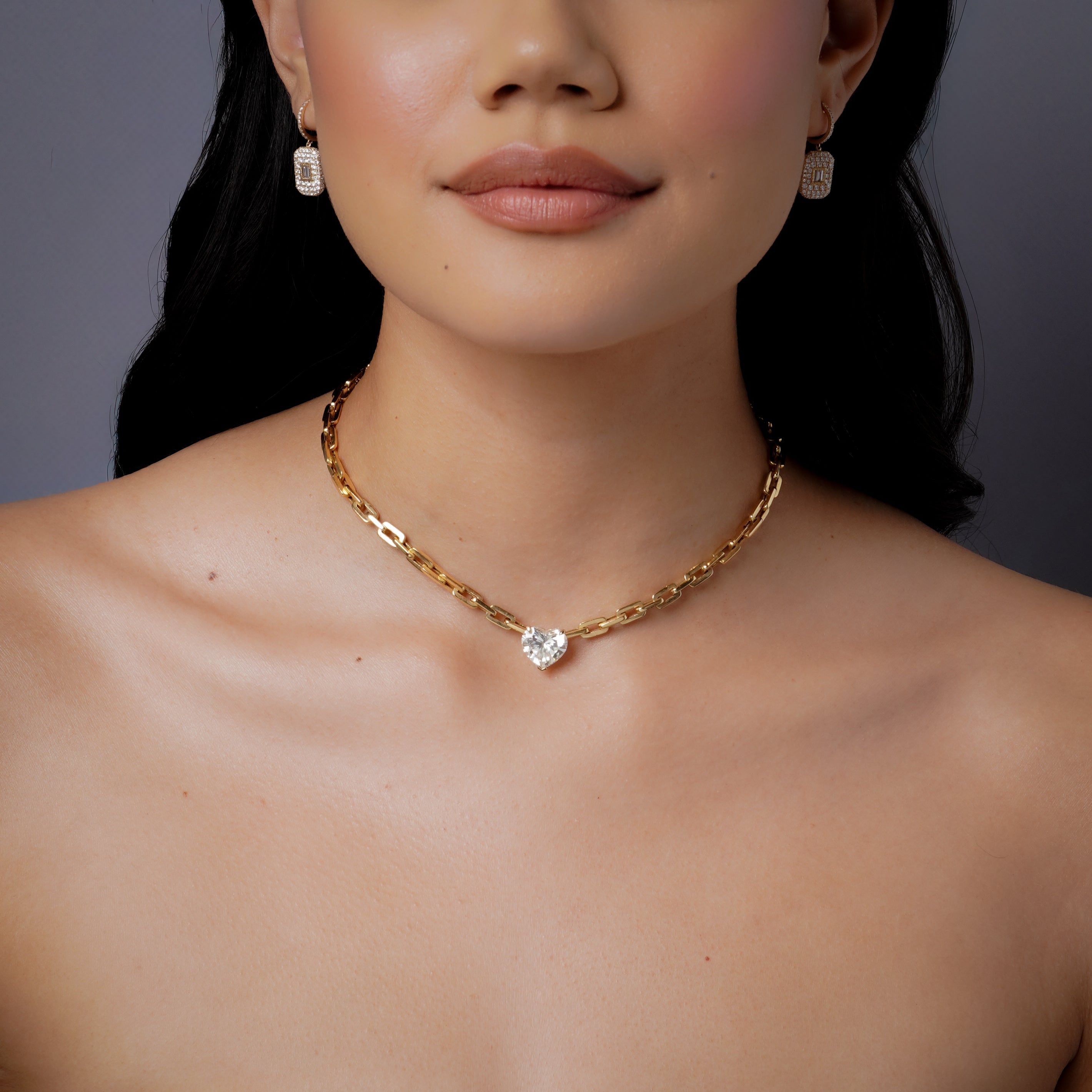 DIAMOND HEART DECO LINK NECKLACE