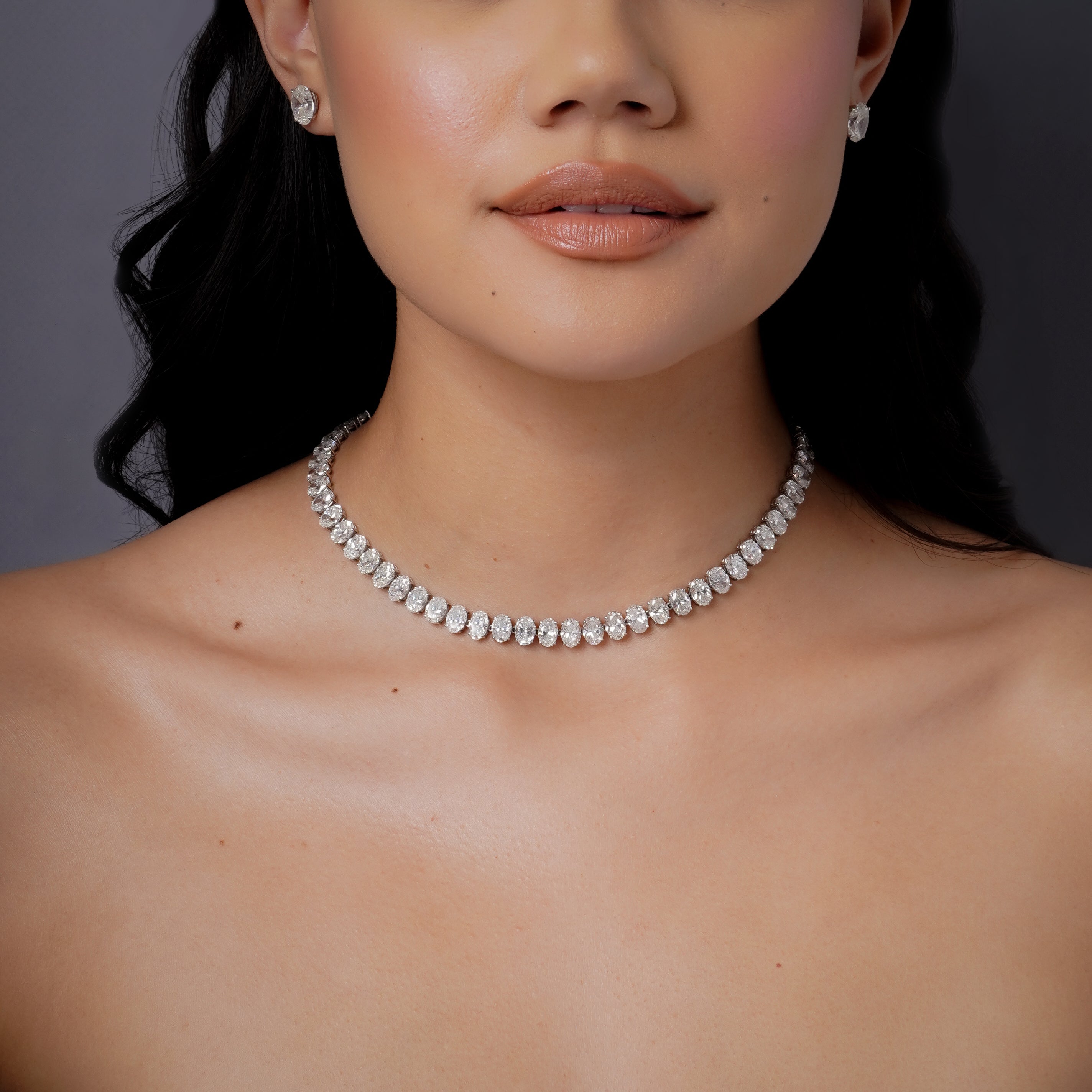 Shay diamond oval tennis necklace