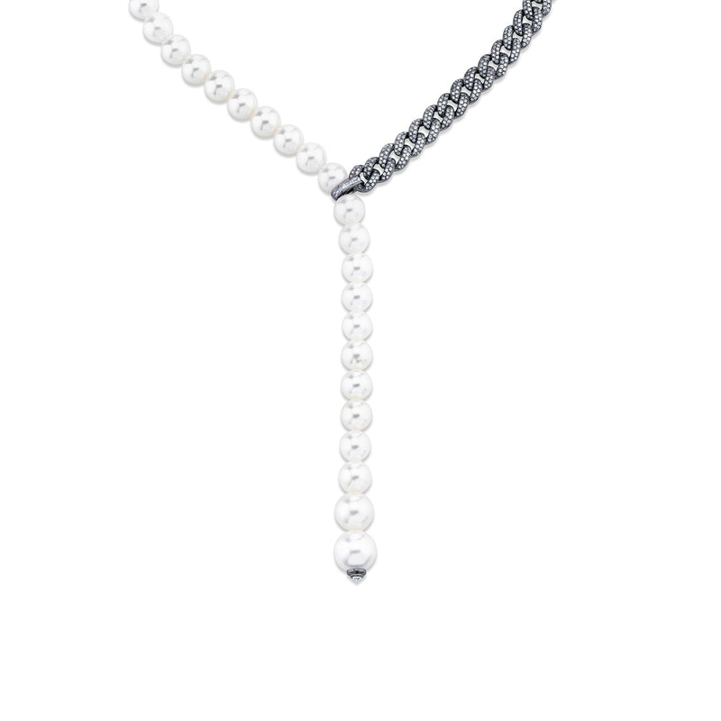 PEARL & DIAMOND SPLIT Y NECKLACE