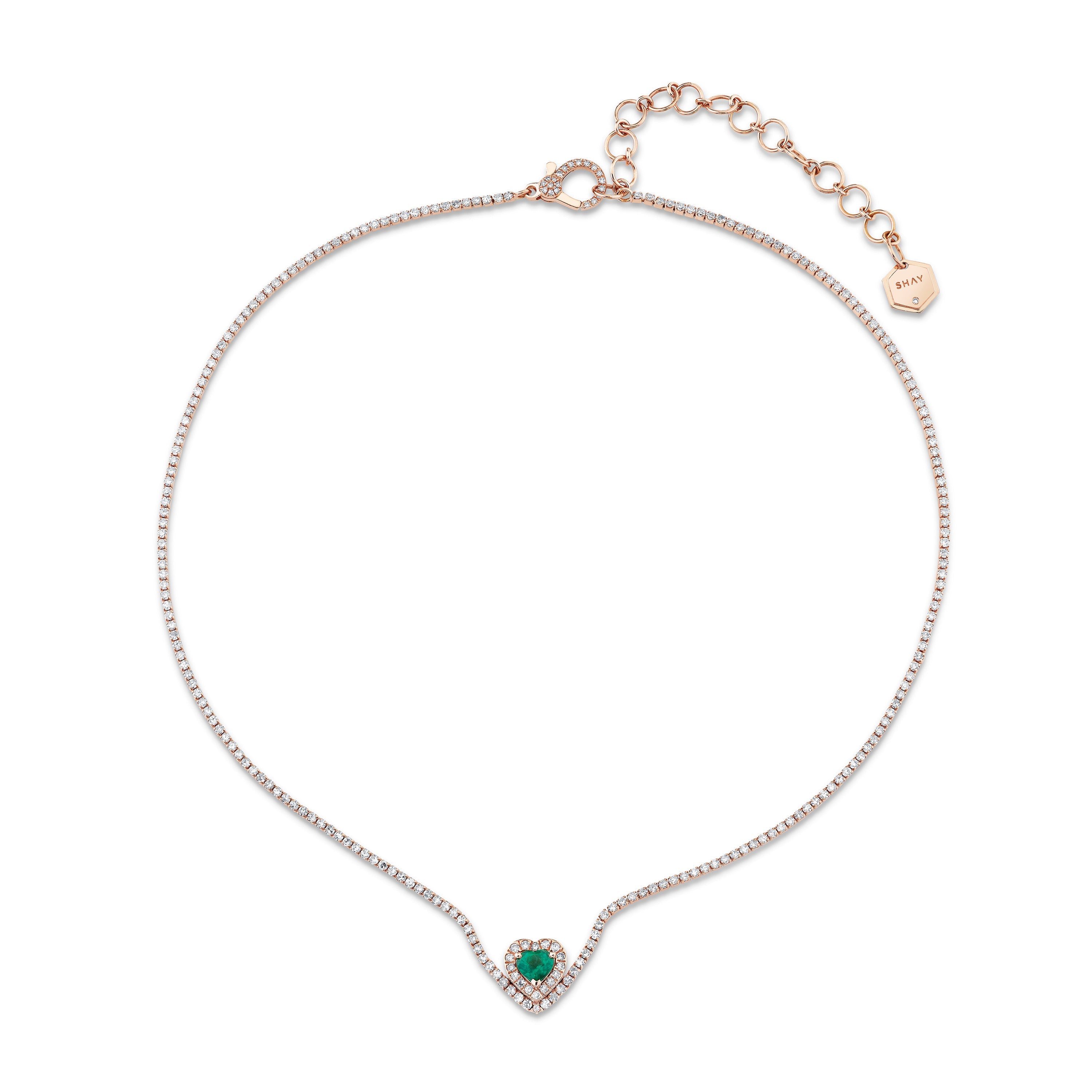 READY TO SHIP EMERALD & DIAMOND FLOATING HEART THREAD NECKLACE