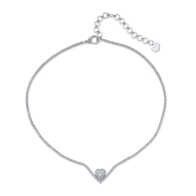 DIAMOND FLOATING HEART PAVE THREAD NECKLACE