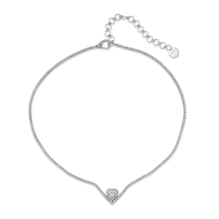 READY TO SHIP DIAMOND FLOATING HEART PAVE THREAD NECKLACE