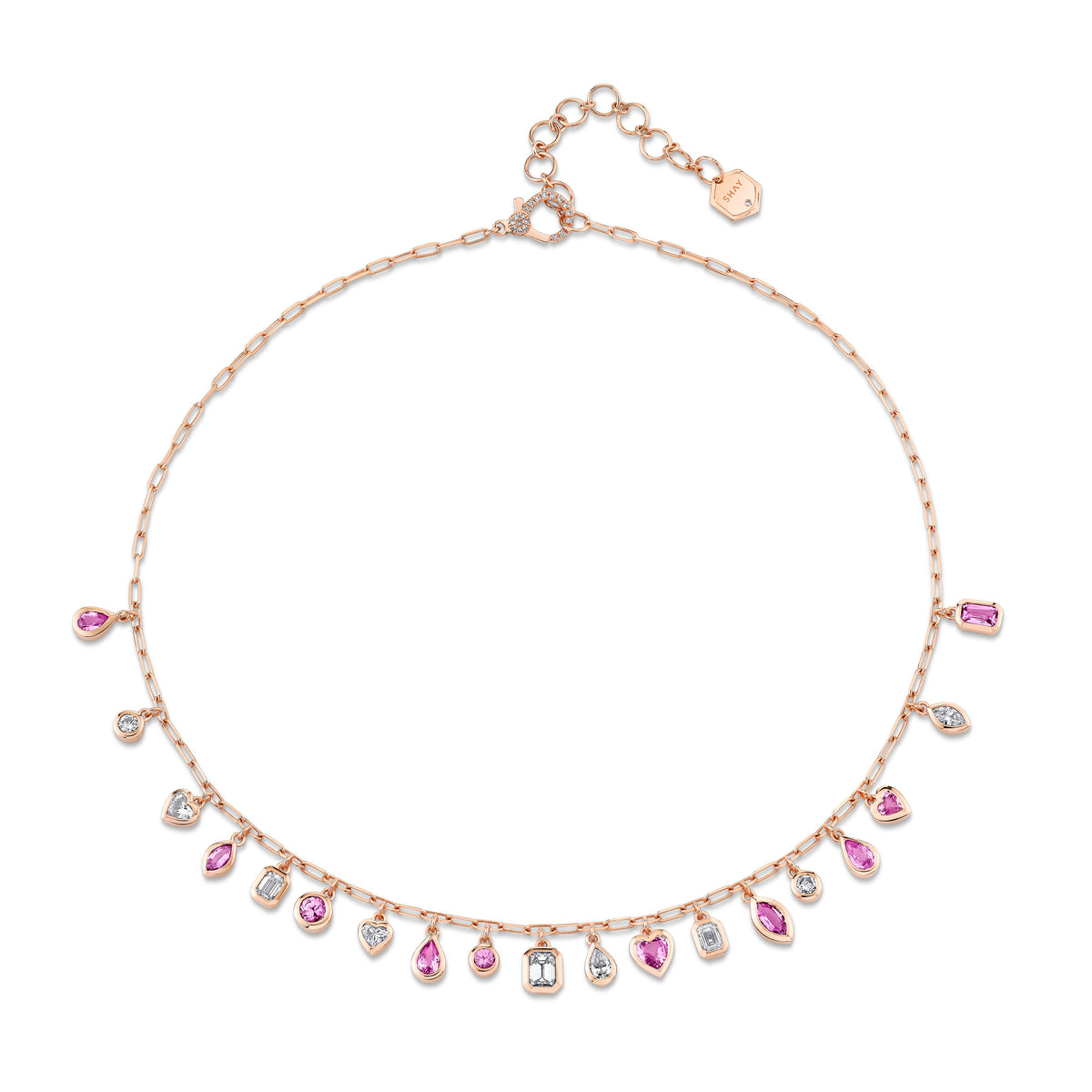 PINK SAPPHIRE AND DIAMOND MIXED DROP NECKLACE