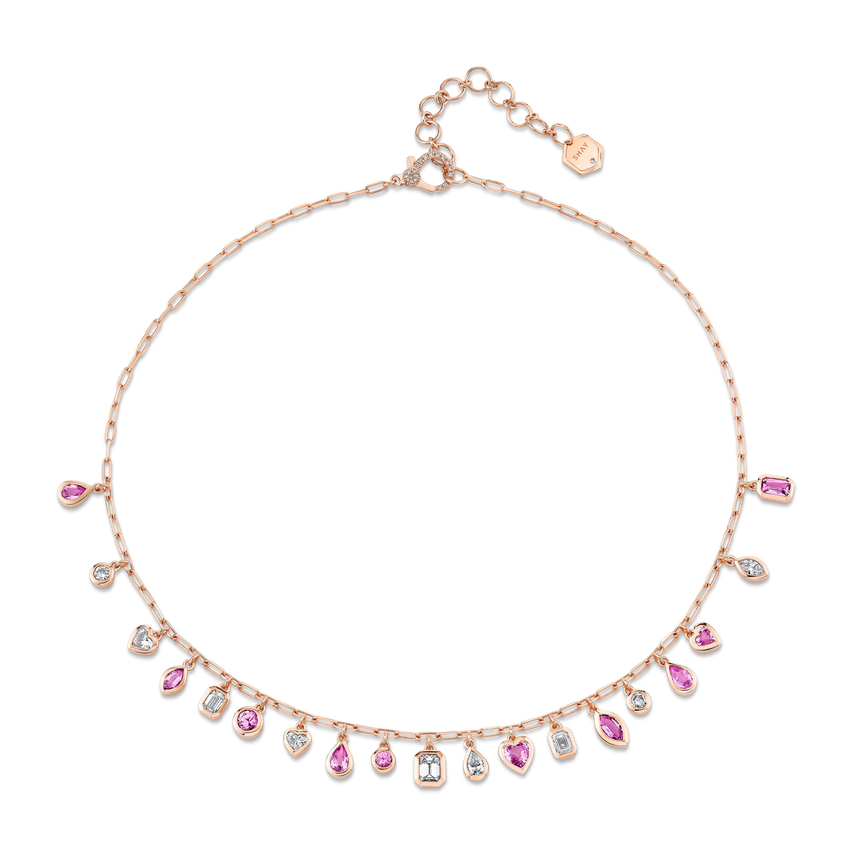 PINK SAPPHIRE & DIAMOND MIXED DROP NECKLACE