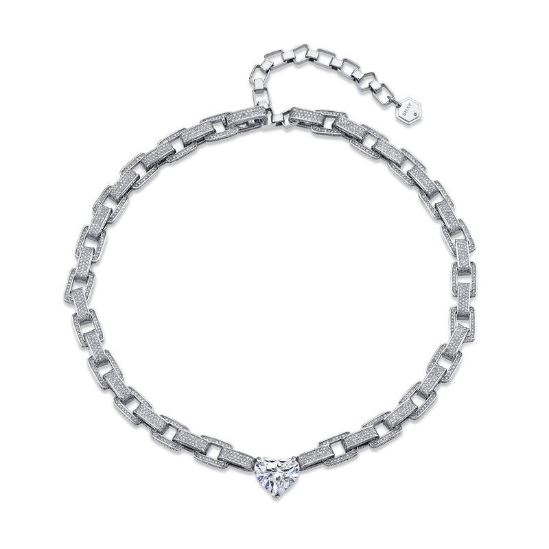 BRILLIANT DIAMOND HEART DECO LINK NECKLACE