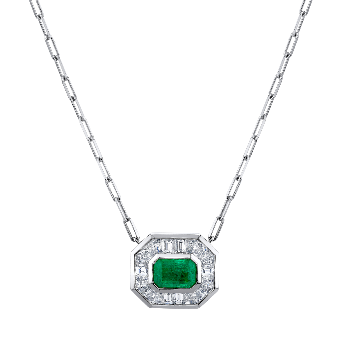 READY TO SHIP EMERALD & DIAMOND HALO MINI DECO PENDANT NECKLACE
