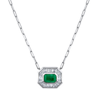READY TO SHIP EMERALD & DIAMOND HALO MINI DECO PENDANT NECKLACE