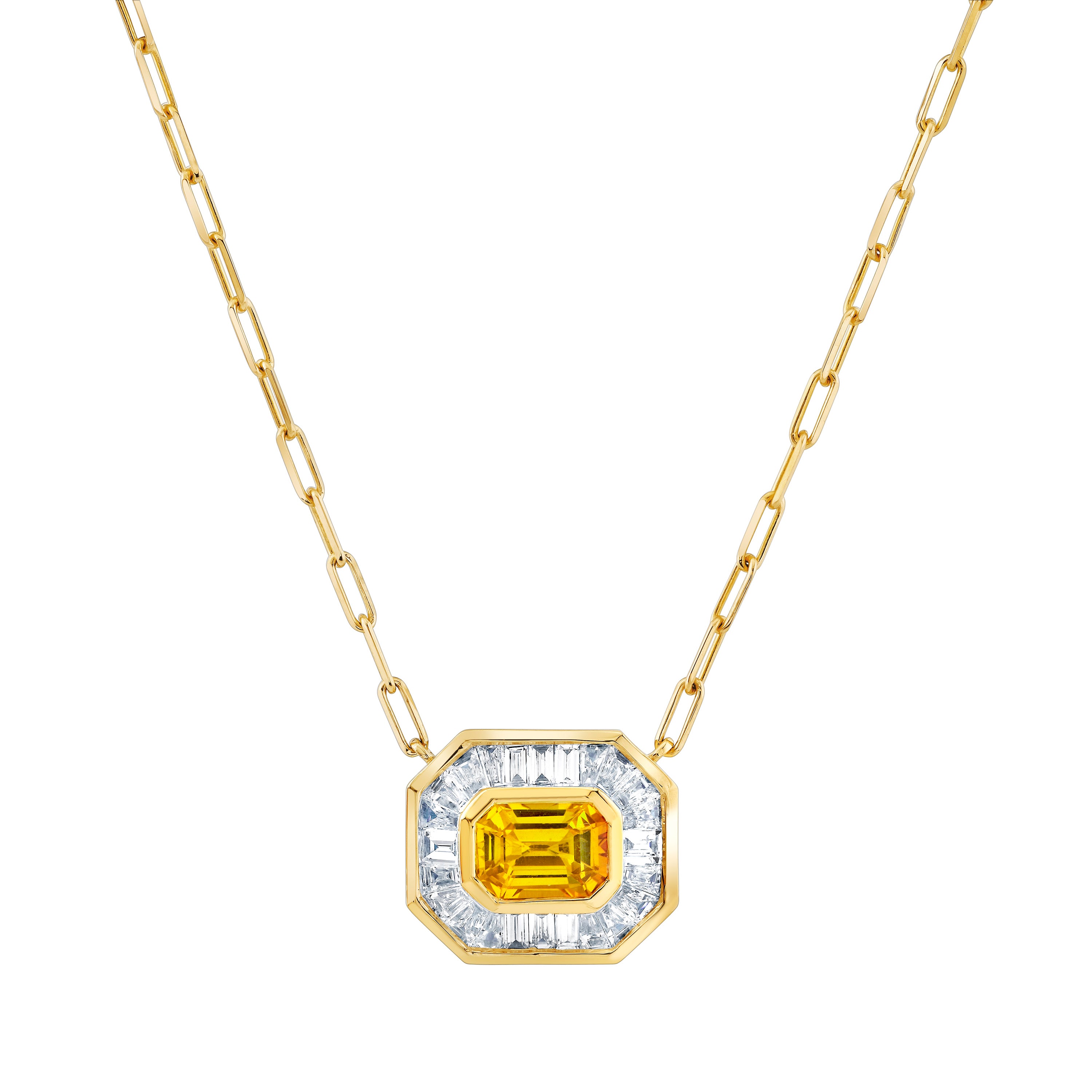 READY TO SHIP YELLOW SAPPHIRE & DIAMOND HALO NECKLACE
