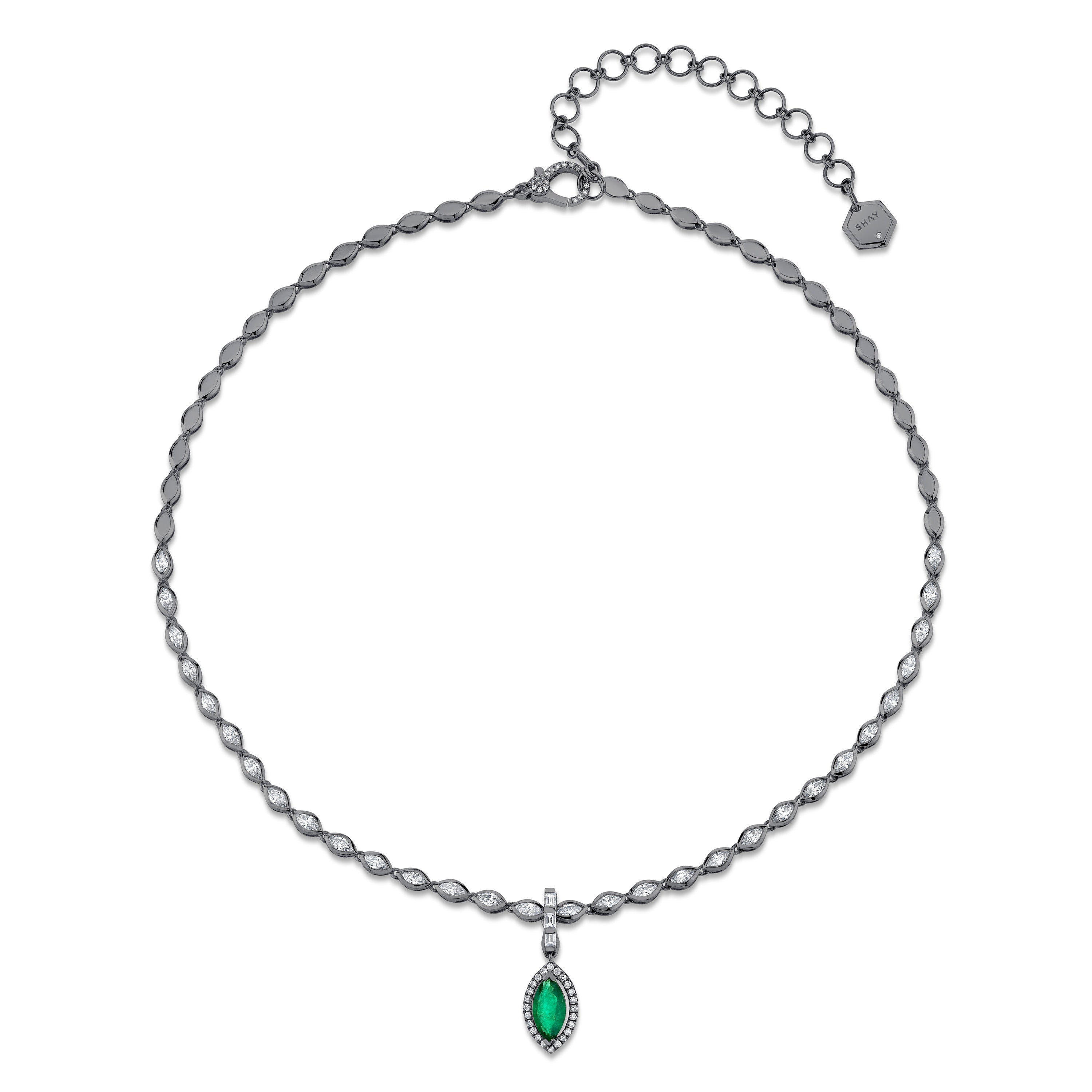 EMERALD & DIAMOND HALO MARQUISE CLIP NECKLACE