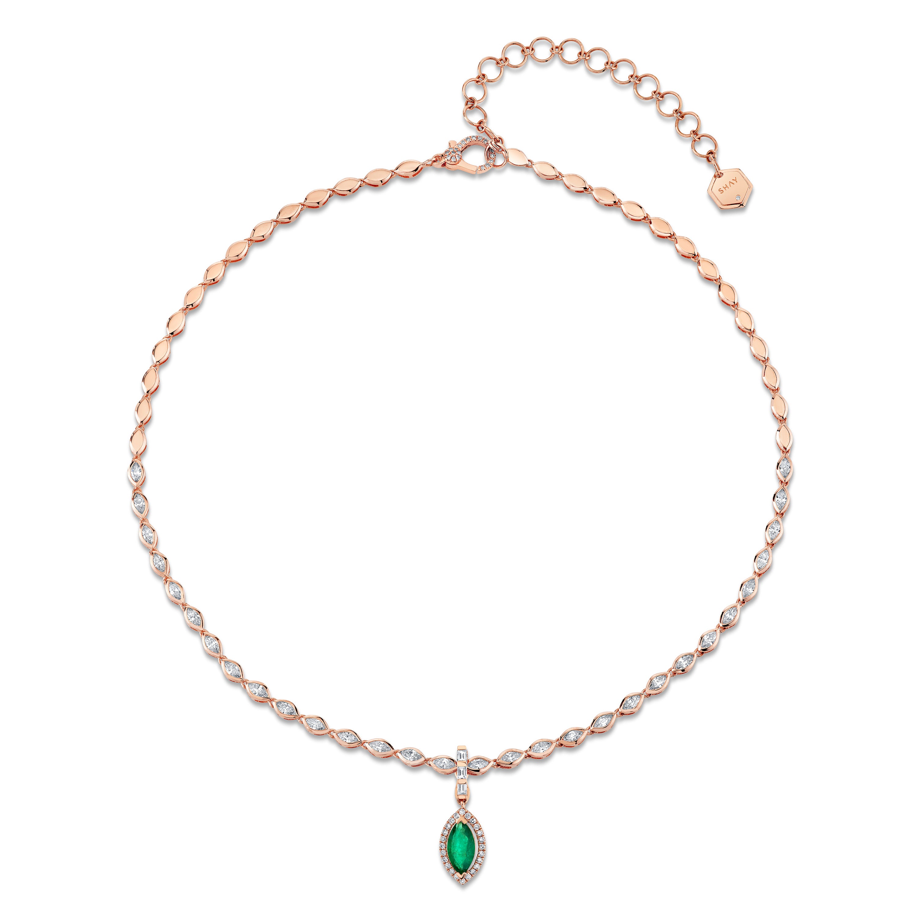 EMERALD & DIAMOND HALO MARQUISE CLIP NECKLACE