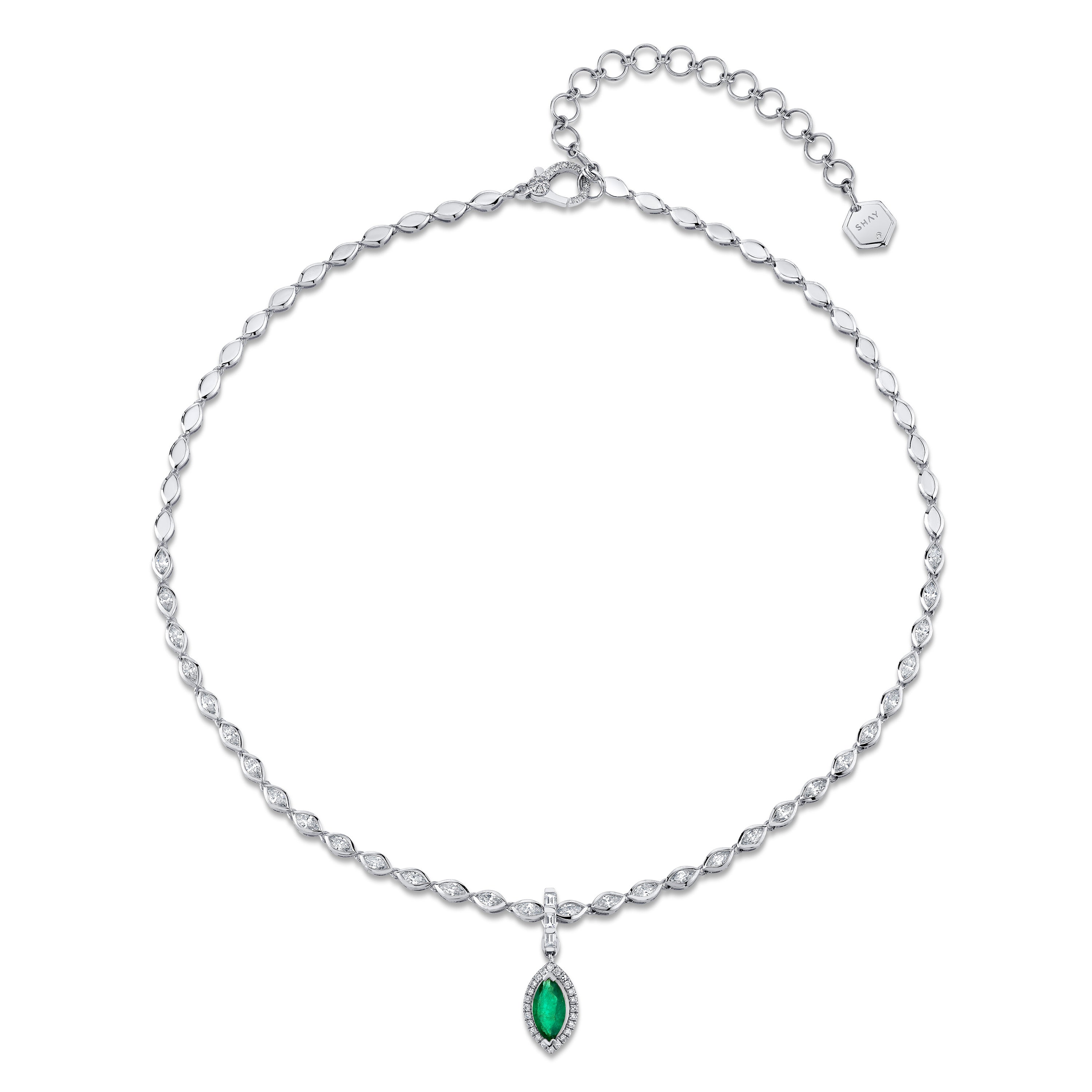 EMERALD & DIAMOND HALO MARQUISE CLIP NECKLACE