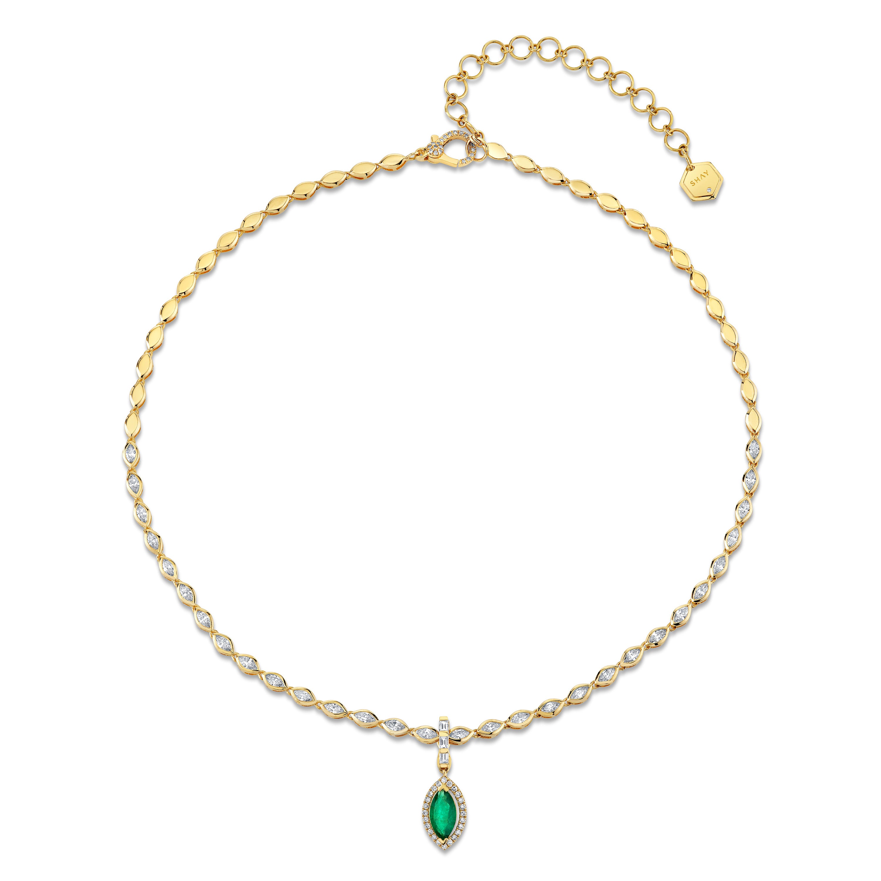 EMERALD & DIAMOND HALO MARQUISE CLIP NECKLACE