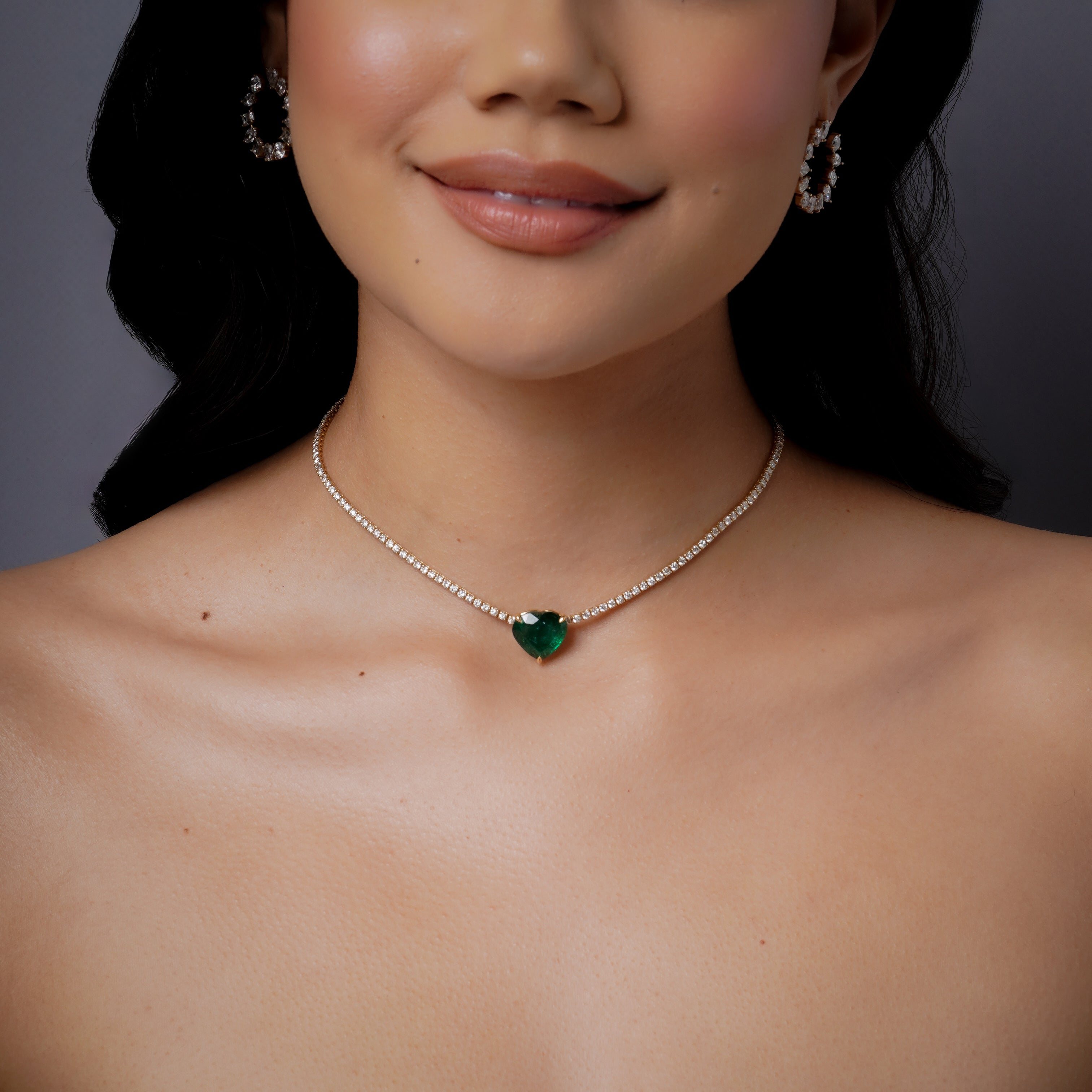 SHAY Emerald Heart Tennis Necklace, 9.35ct, 18k gold, primary view