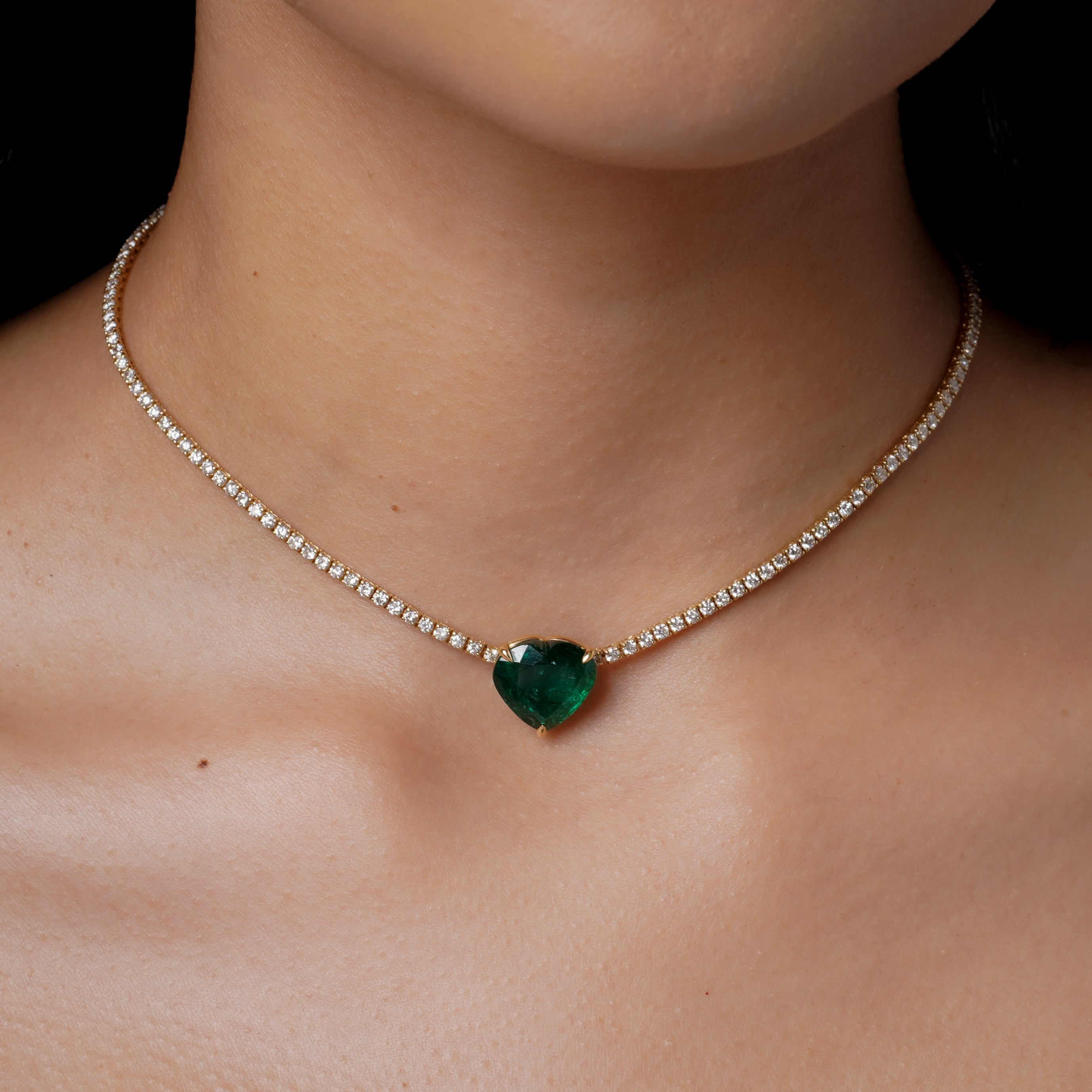 SHAY Emerald Heart Tennis Necklace, 9.35ct, 18k gold, alternate view