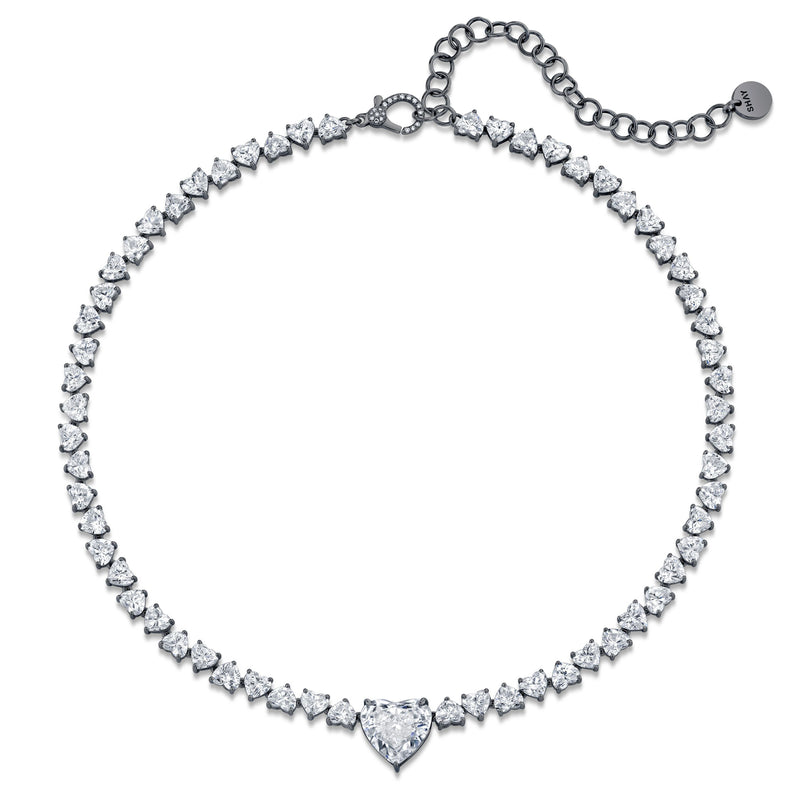 DIAMOND HEART CENTER TENNIS NECKLACE