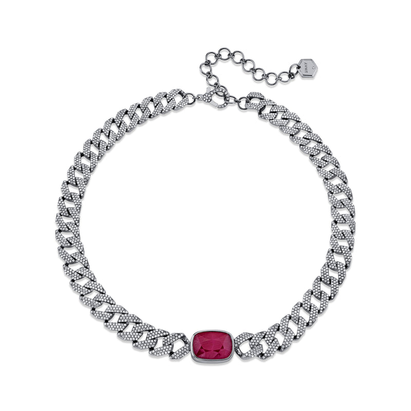 RUBY PAVE DIAMOND GEO LINK CHOKER