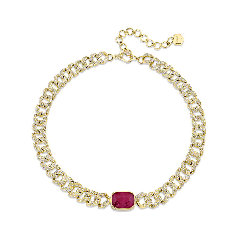 RUBY PAVE DIAMOND GEO LINK CHOKER