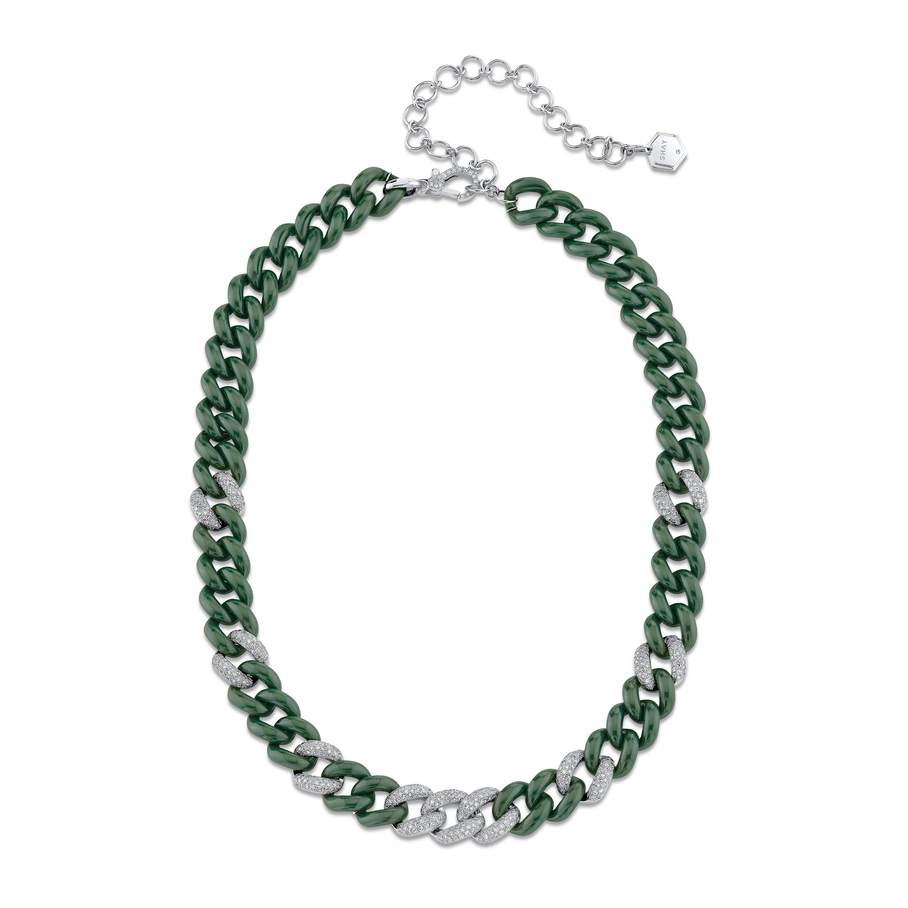 GREEN CERAMIC PAVE ESSENTIAL LINK NECKLACE
