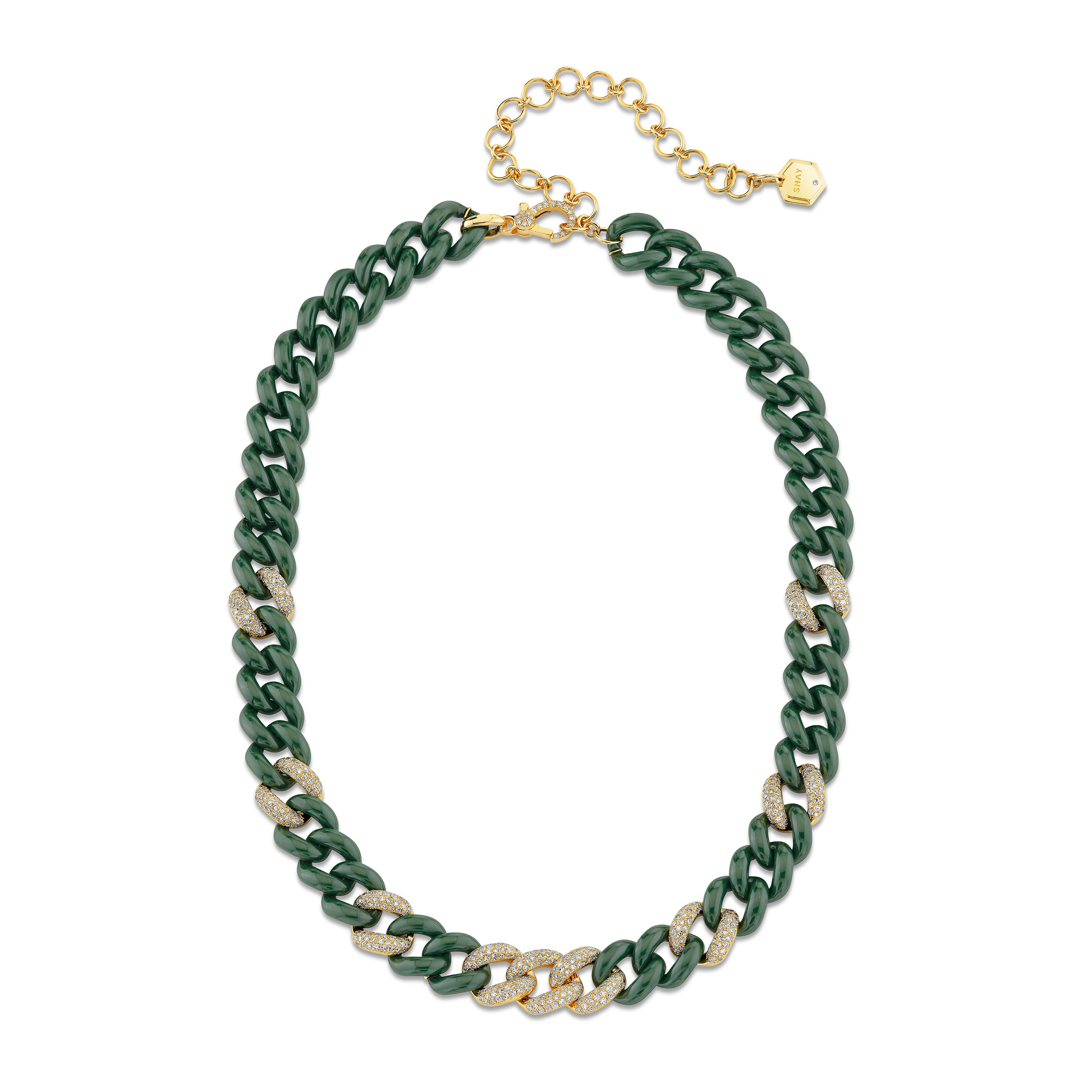 GREEN CERAMIC PAVE ESSENTIAL LINK NECKLACE