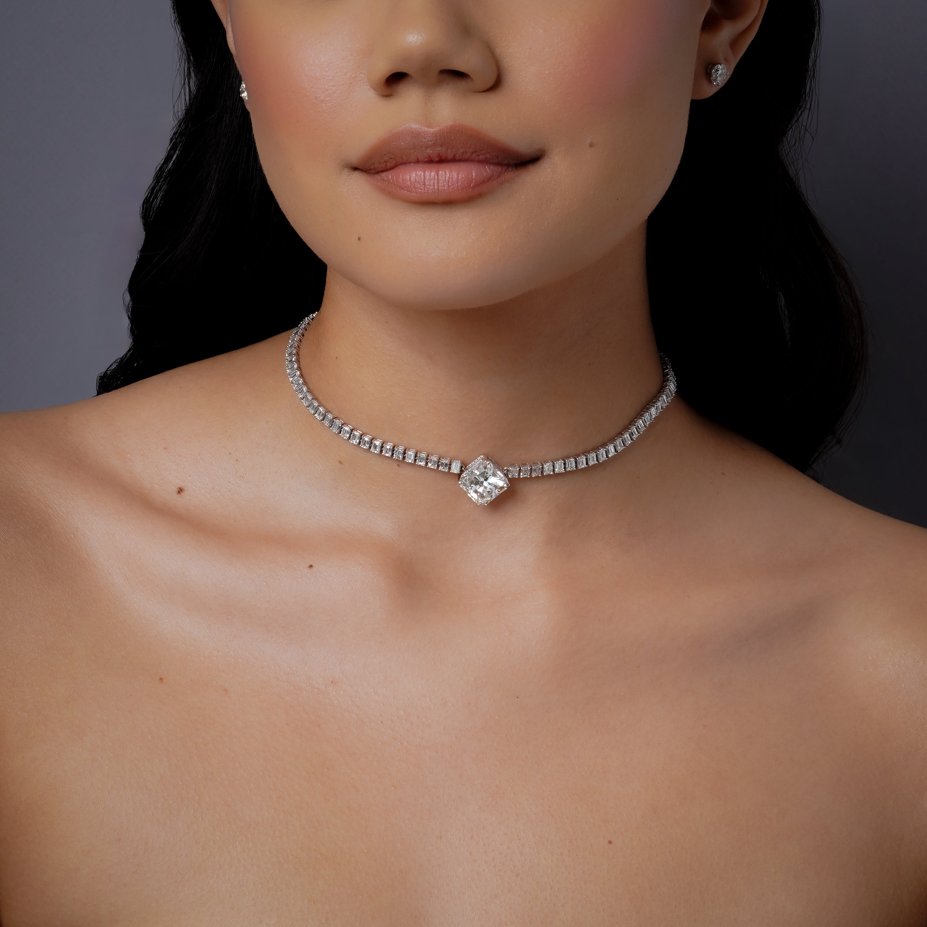 SHAY Square Center Diamond Tennis Necklace, 10.57ct center, 18k gold, primary view