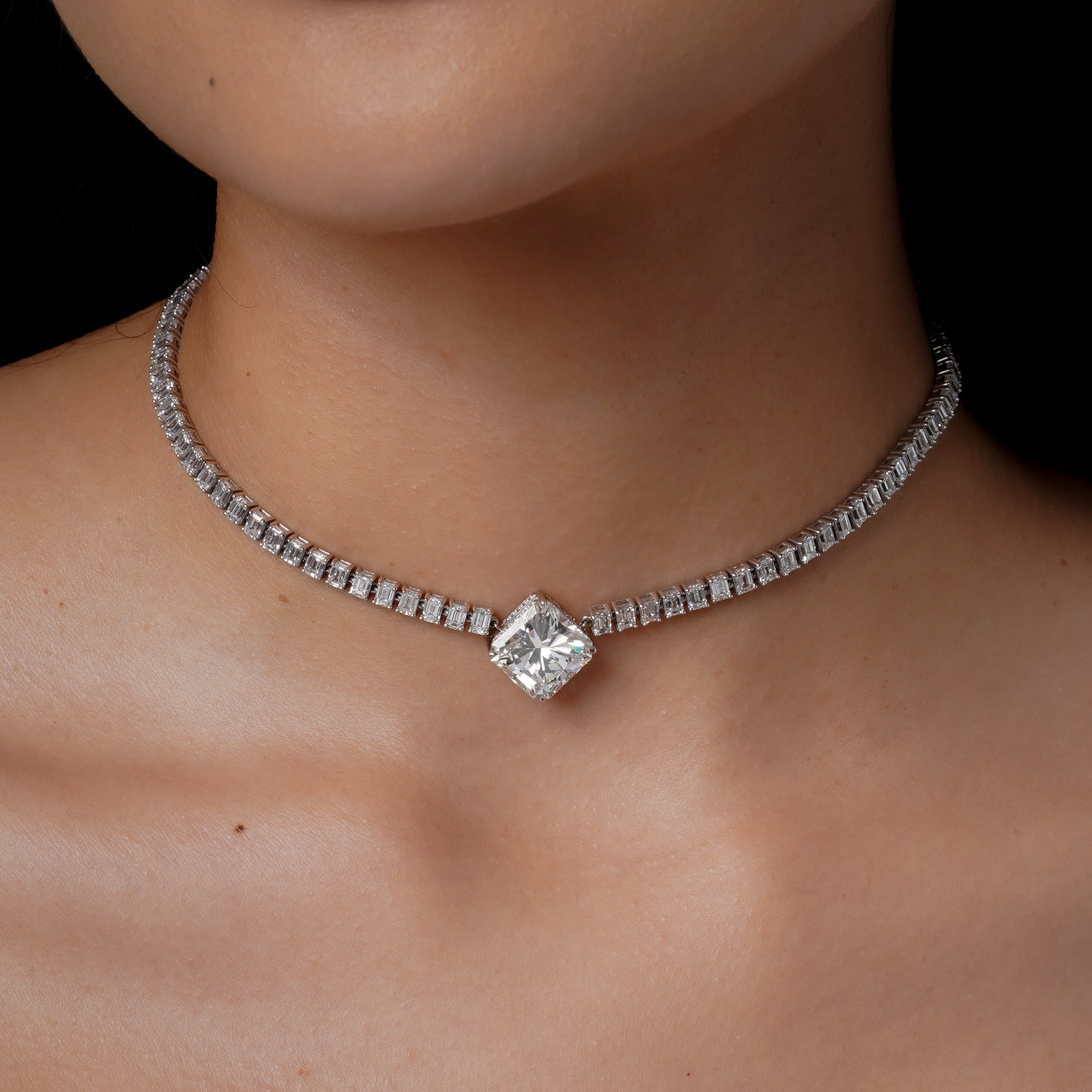 SHAY Square Center Diamond Tennis Necklace, 10.57ct center, 18k gold, alternate view