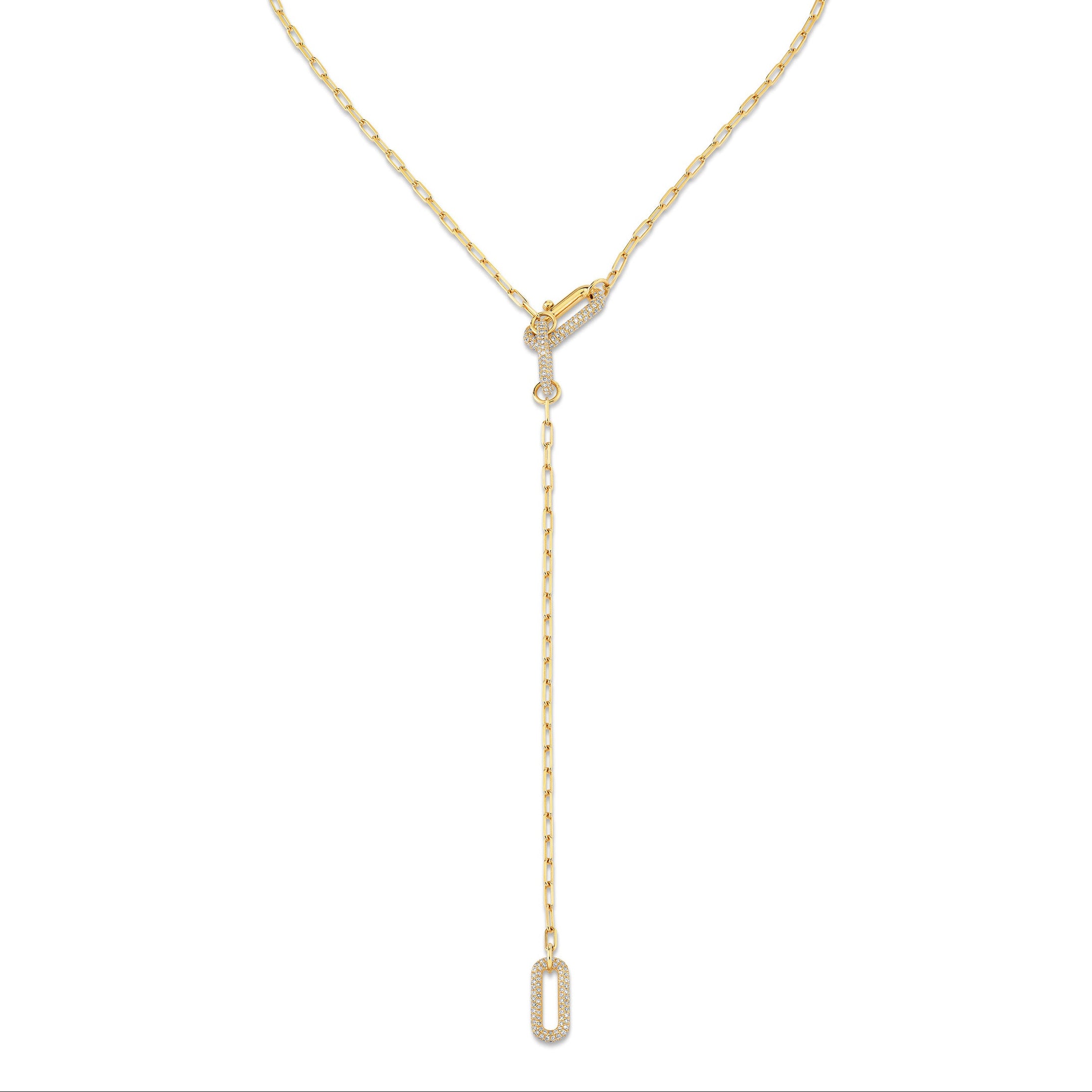 SHAY Diamond Pave Mini Cable Lariat, 2.45ct, 18k gold, side view