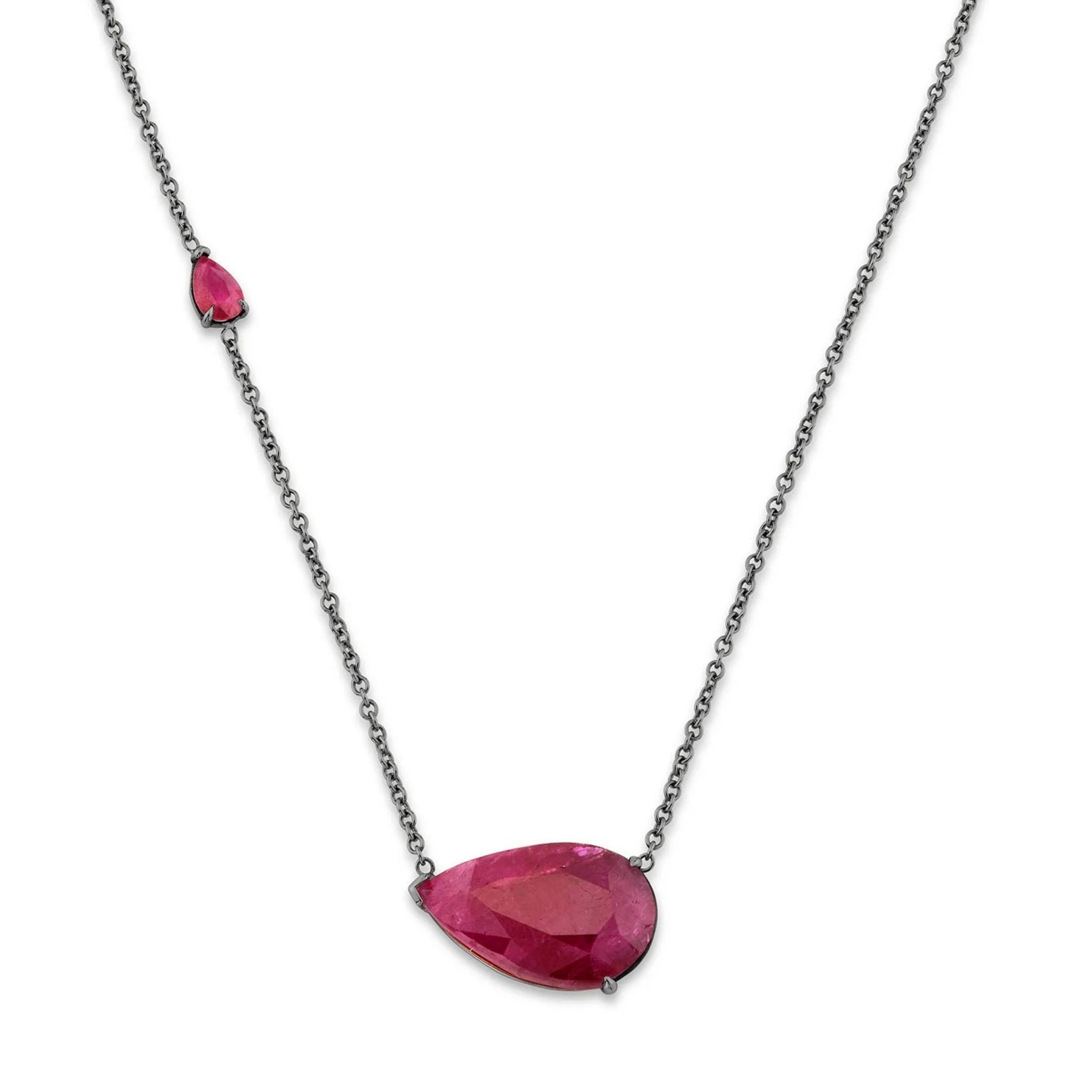 RUBY EAST WEST PEAR NECKLACE