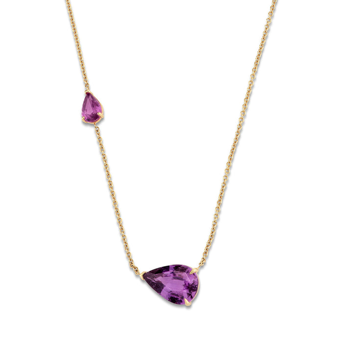 READY TO SHIP PINK SAPPHIRE EAST WEST PEAR PENDANT NECKLACE