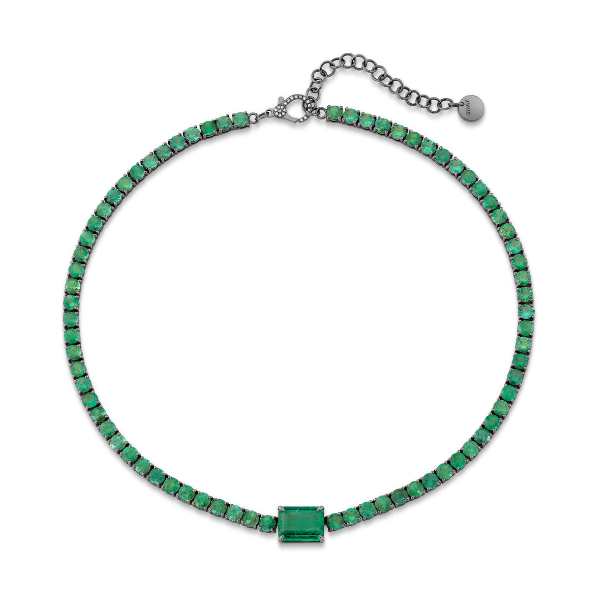 EMERALD TENNIS NECKLACE WITH CENTER STONE