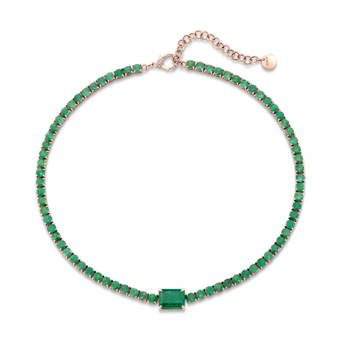 EMERALD TENNIS NECKLACE WITH CENTER STONE
