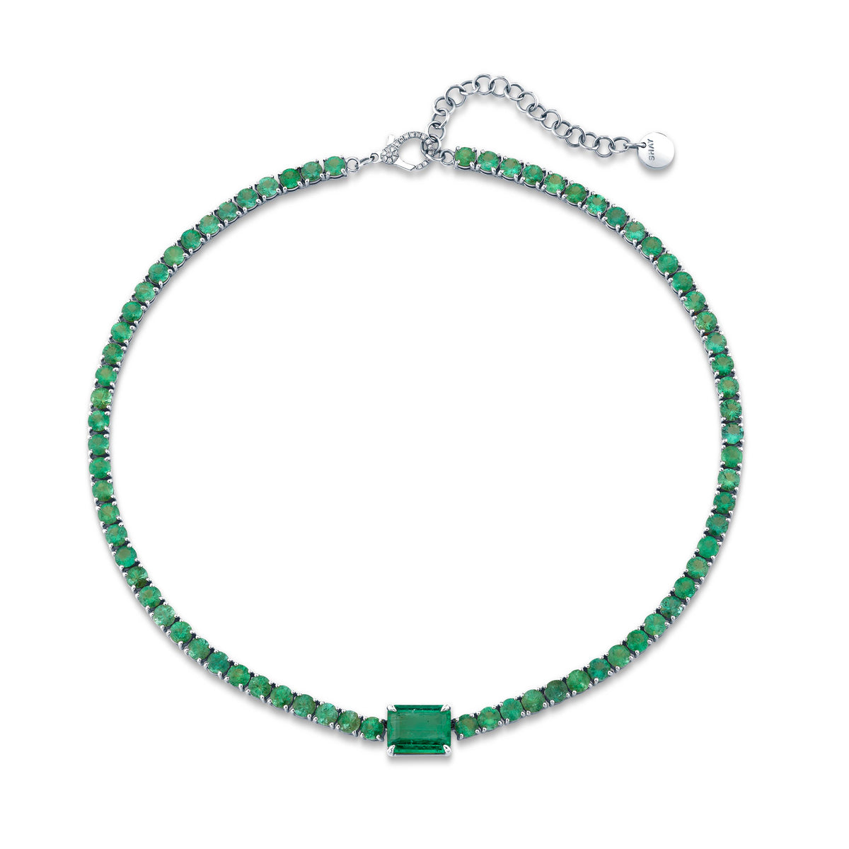 EMERALD TENNIS NECKLACE WITH CENTER STONE
