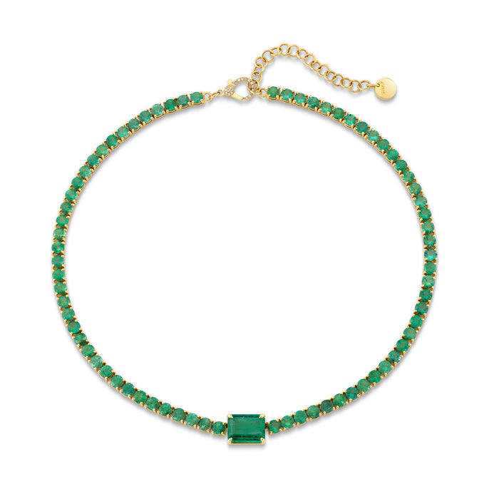 EMERALD TENNIS NECKLACE WITH CENTER STONE