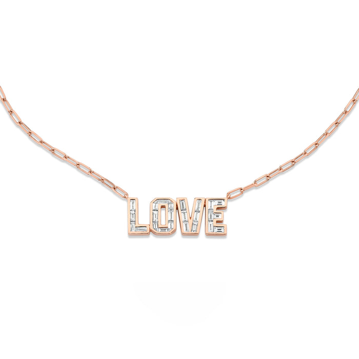 READY TO SHIP DIAMOND BAGUETTE LOVE PENDANT NECKLACE