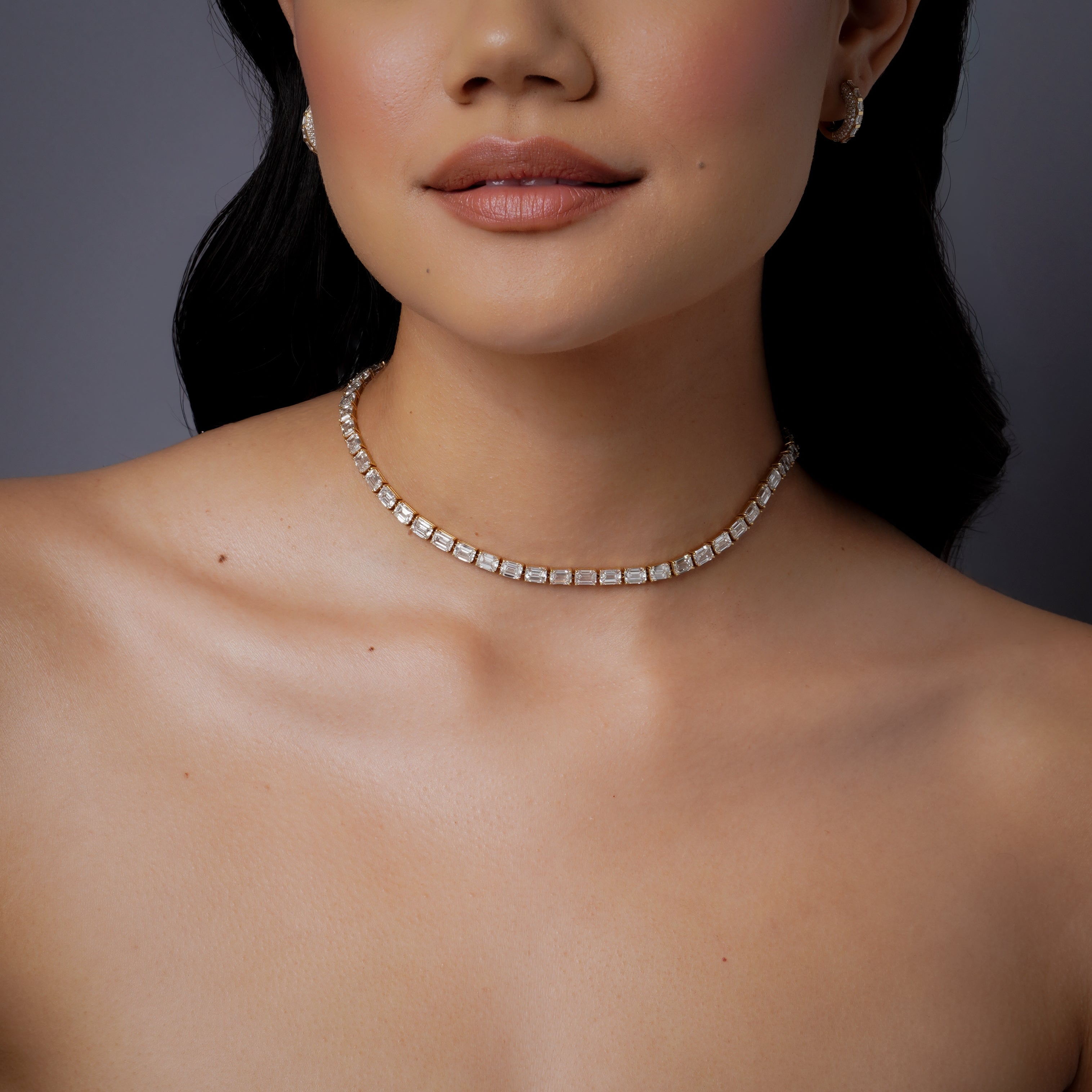 DIAMOND EMERALD CUT EAST WEST TENNIS NECKLACE