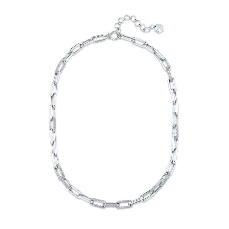 DIAMOND ALTERNATING PAVE MINI CABLE LINK NECKLACE